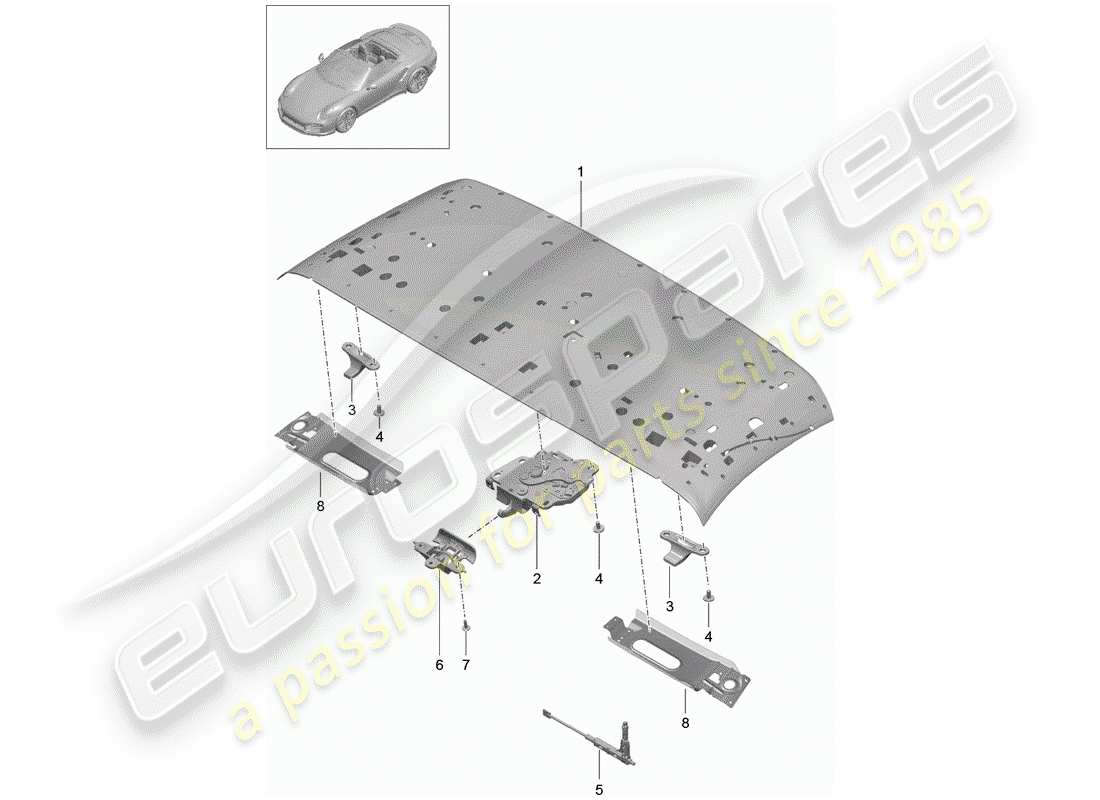porsche 2016 (991-1 turbo) top frame part diagram