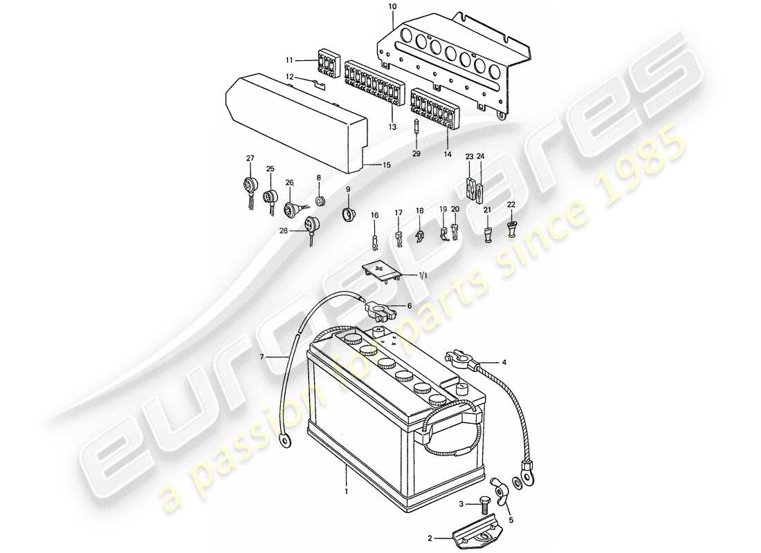 porsche 1975 (911) battery - plate part diagram