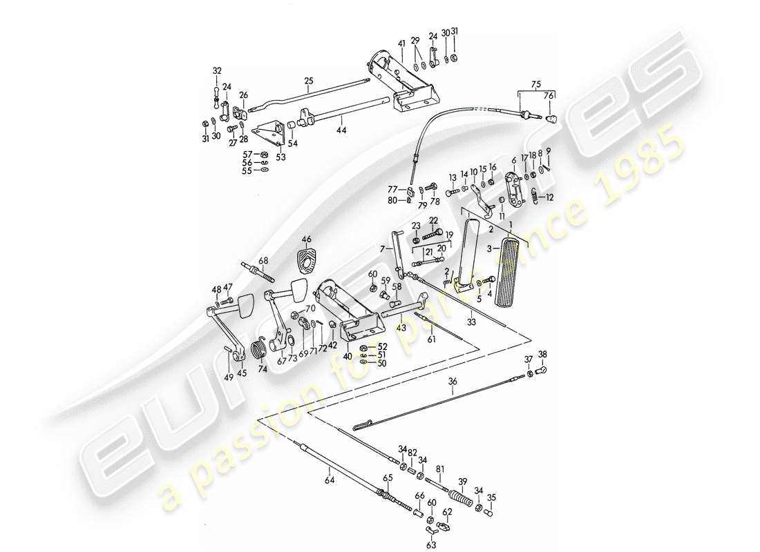porsche 356b/356c (1961) pedals part diagram