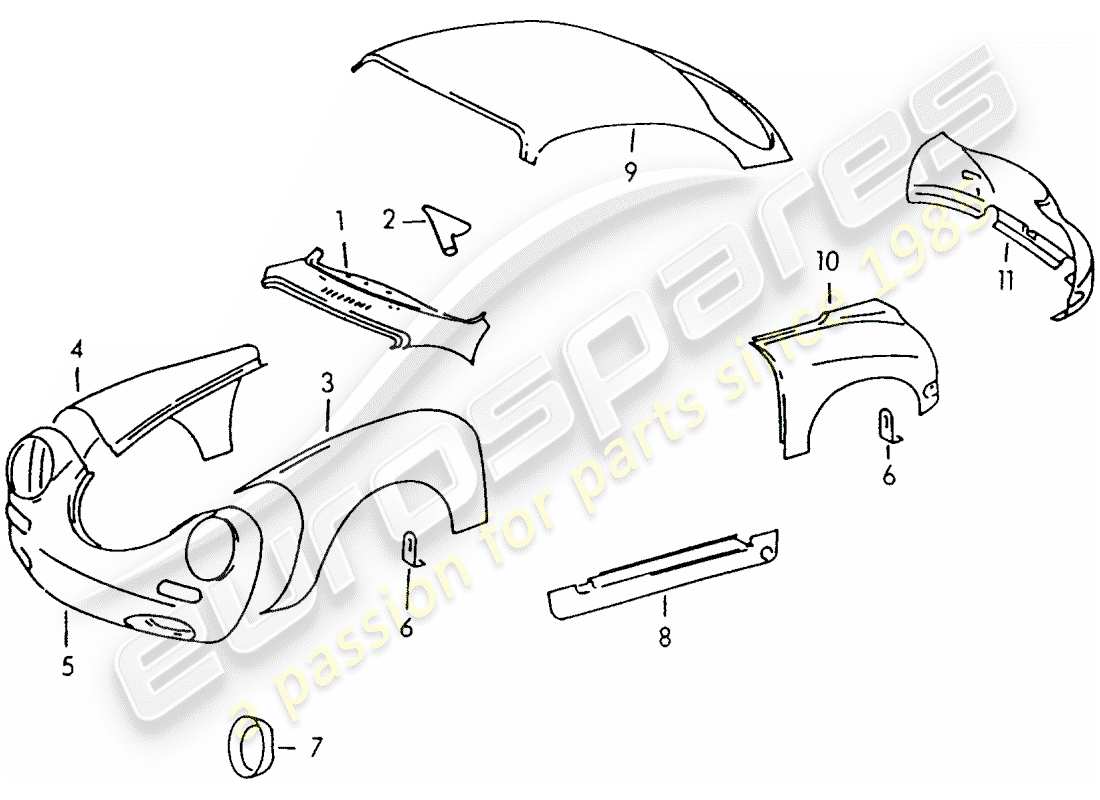 porsche 356/356a (1952) exterior panelling part diagram