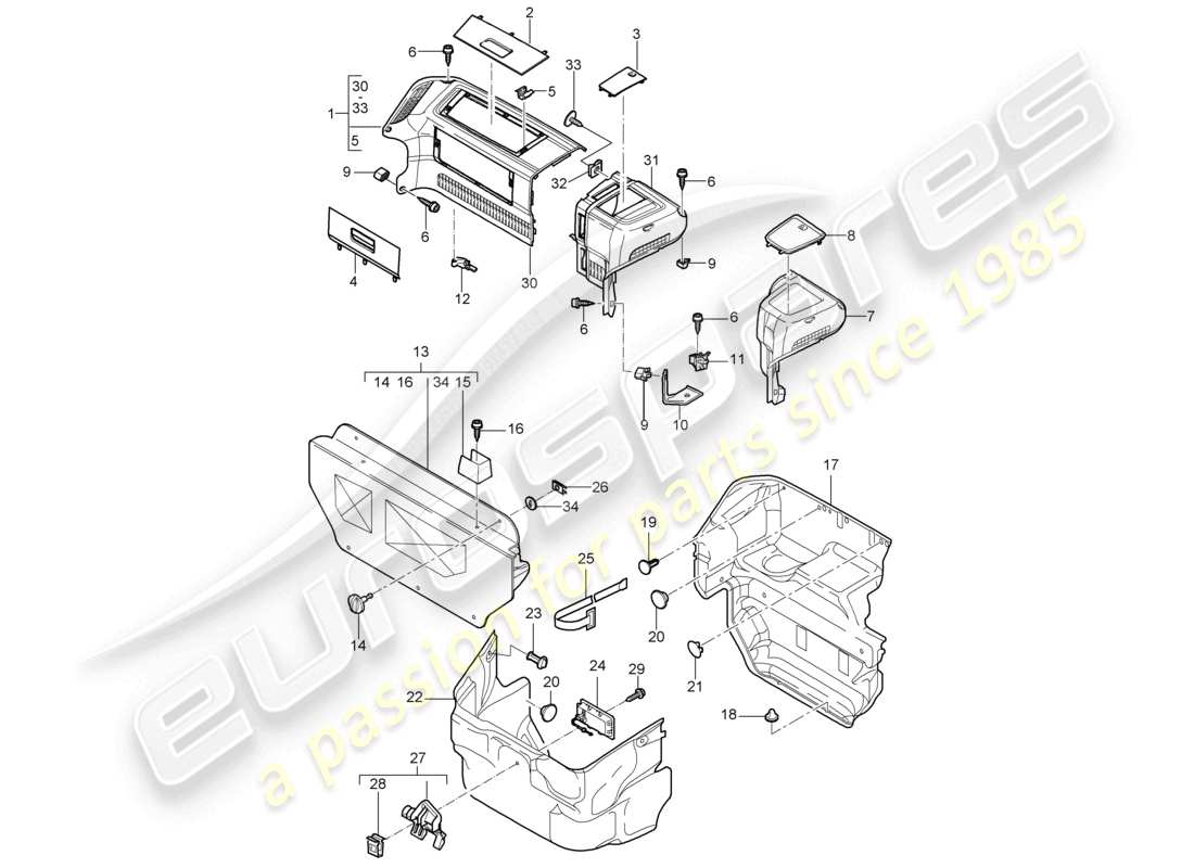 porsche 2008 (987 cayman) luggage boot trims front parts diagram