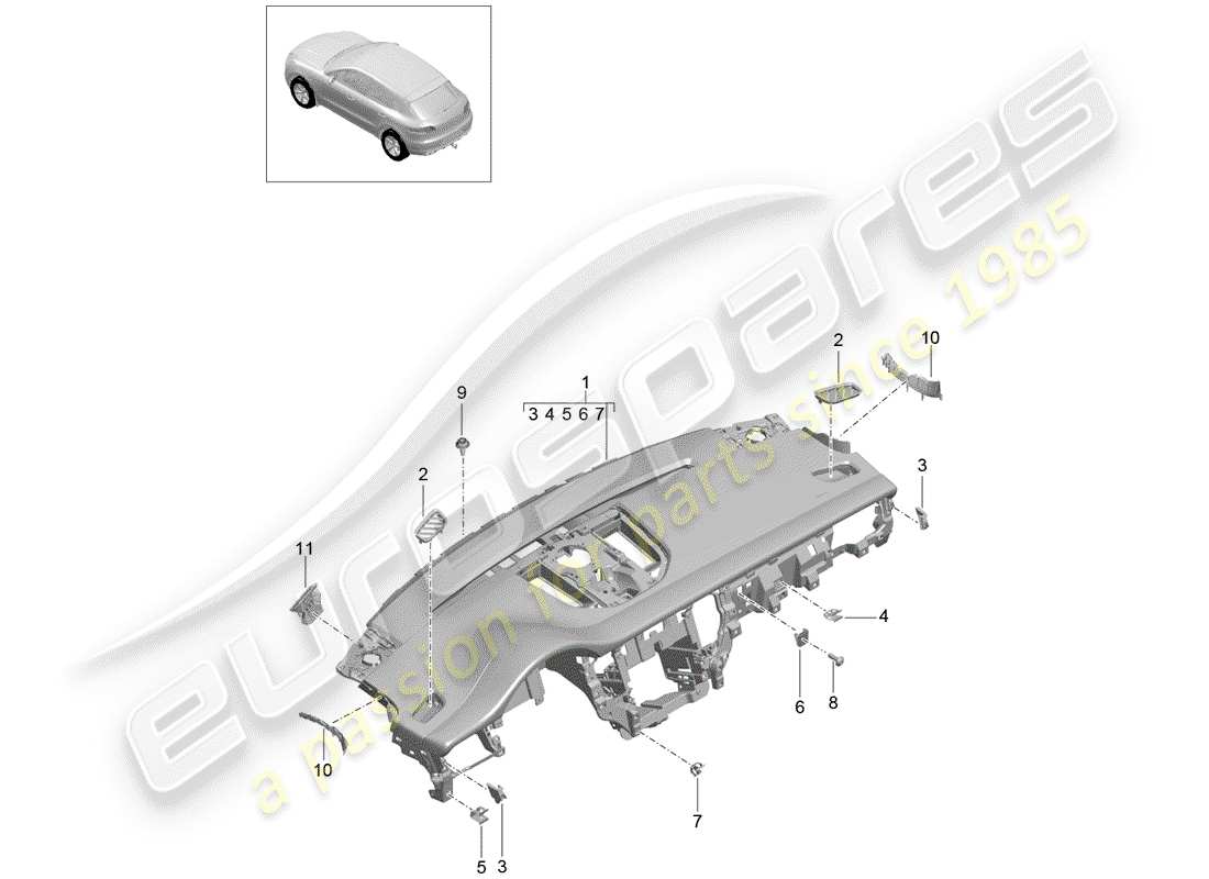 porsche 2018 (macan) dash panel trim part diagram