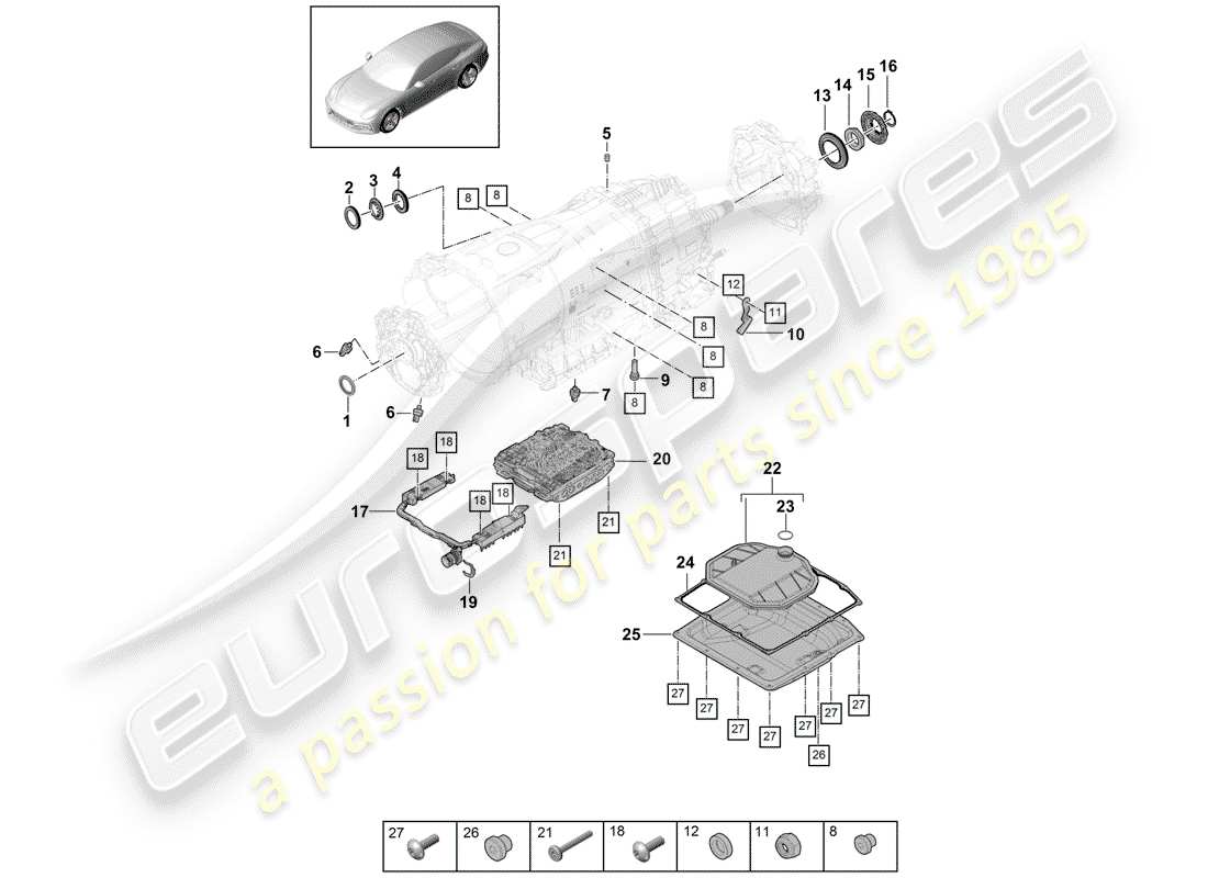porsche 2018 (panamera 971-1) 8-speed dual clutch gearbox part diagram
