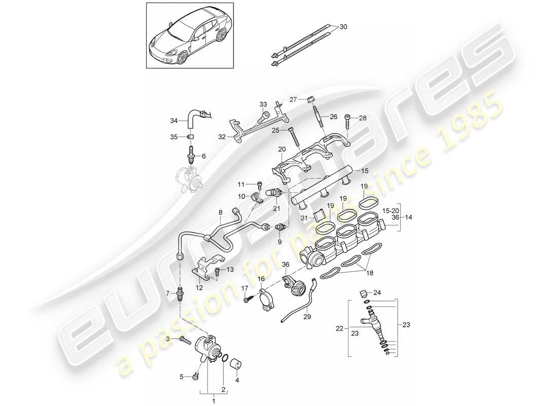 porsche 2013 (panamera 970) fuel collection pipe part diagram