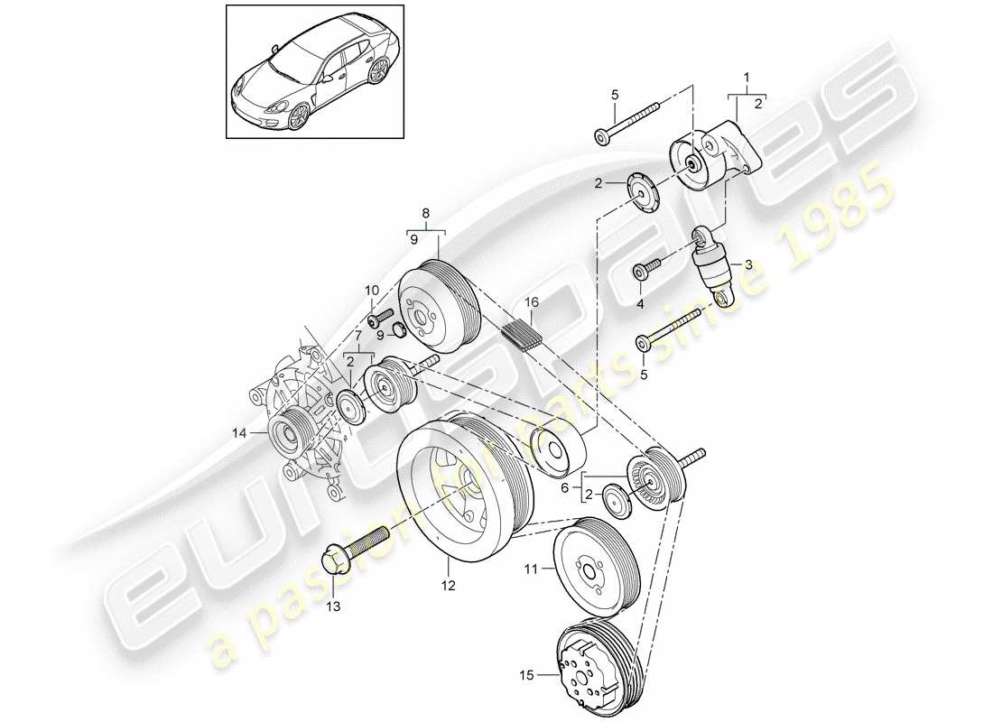 porsche panamera 970 (2014) belt tensioner parts diagram