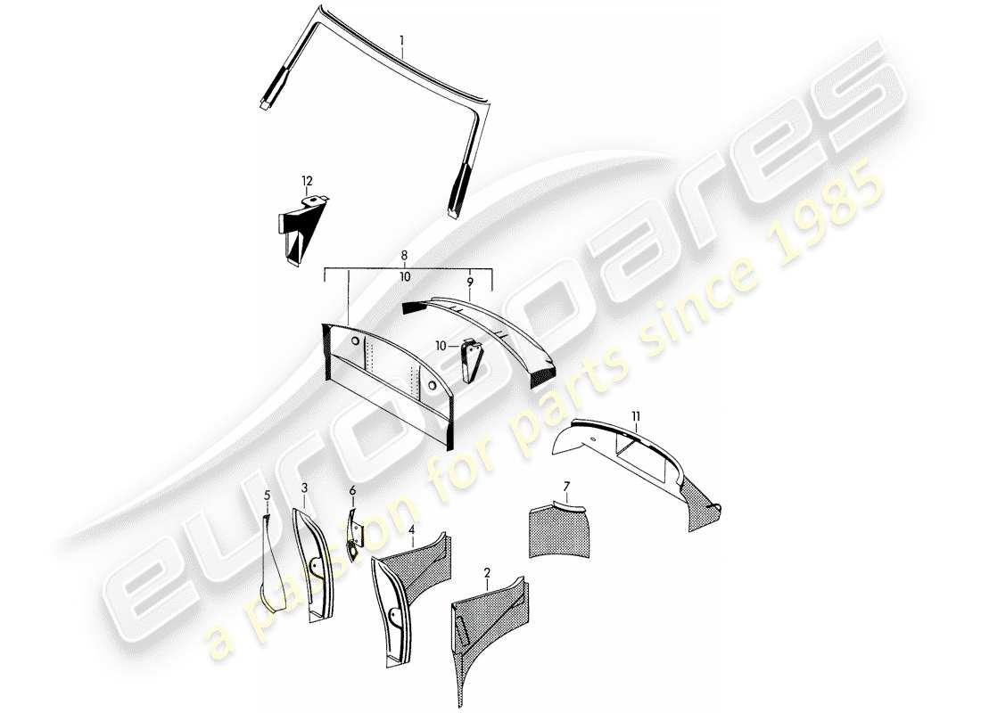 porsche 1962 (356b/356c) interior panelling part diagram