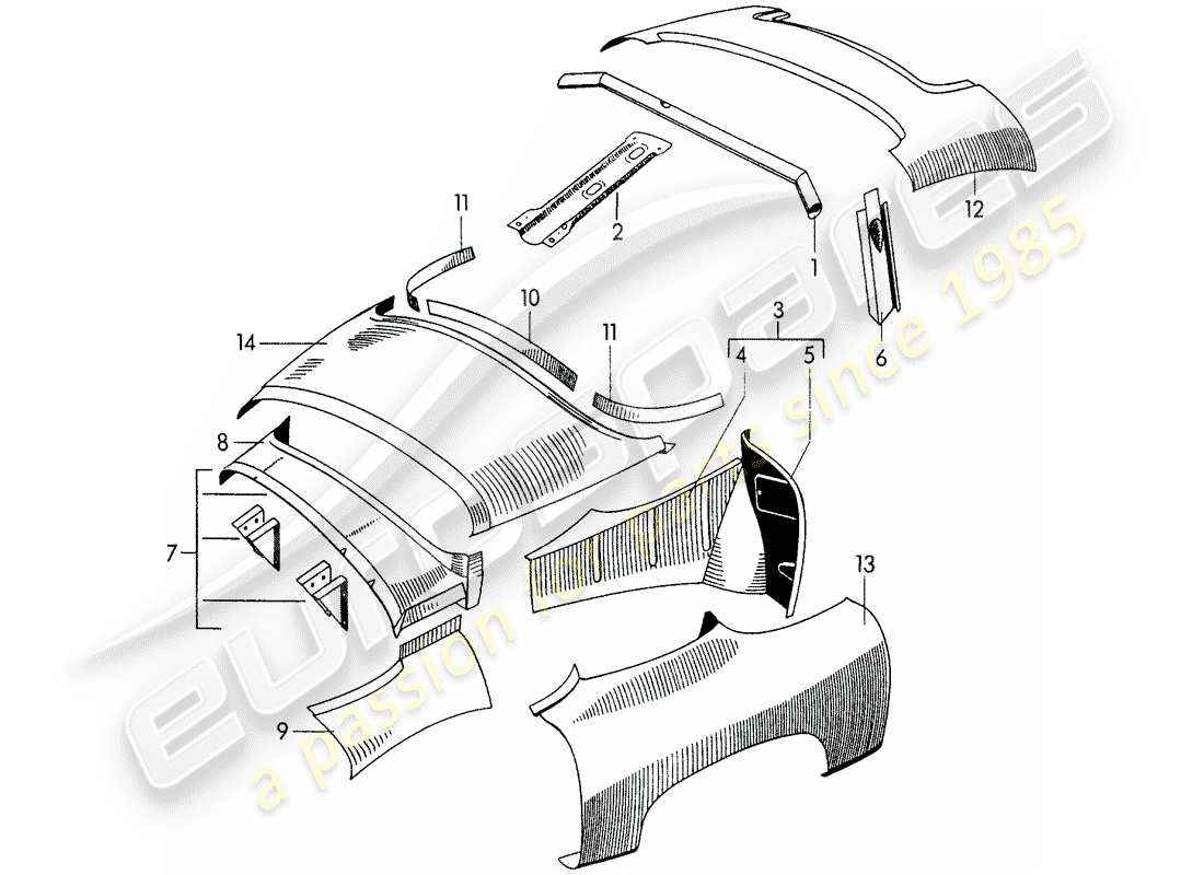 porsche 1954 (356/356a) exterior panelling - fender parts diagram