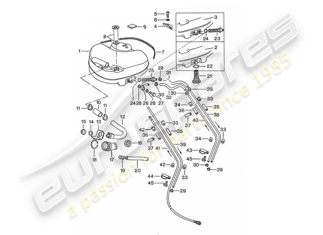porsche 911 (1977) fuel system - for vehicles with - steel auxiliary support part diagram
