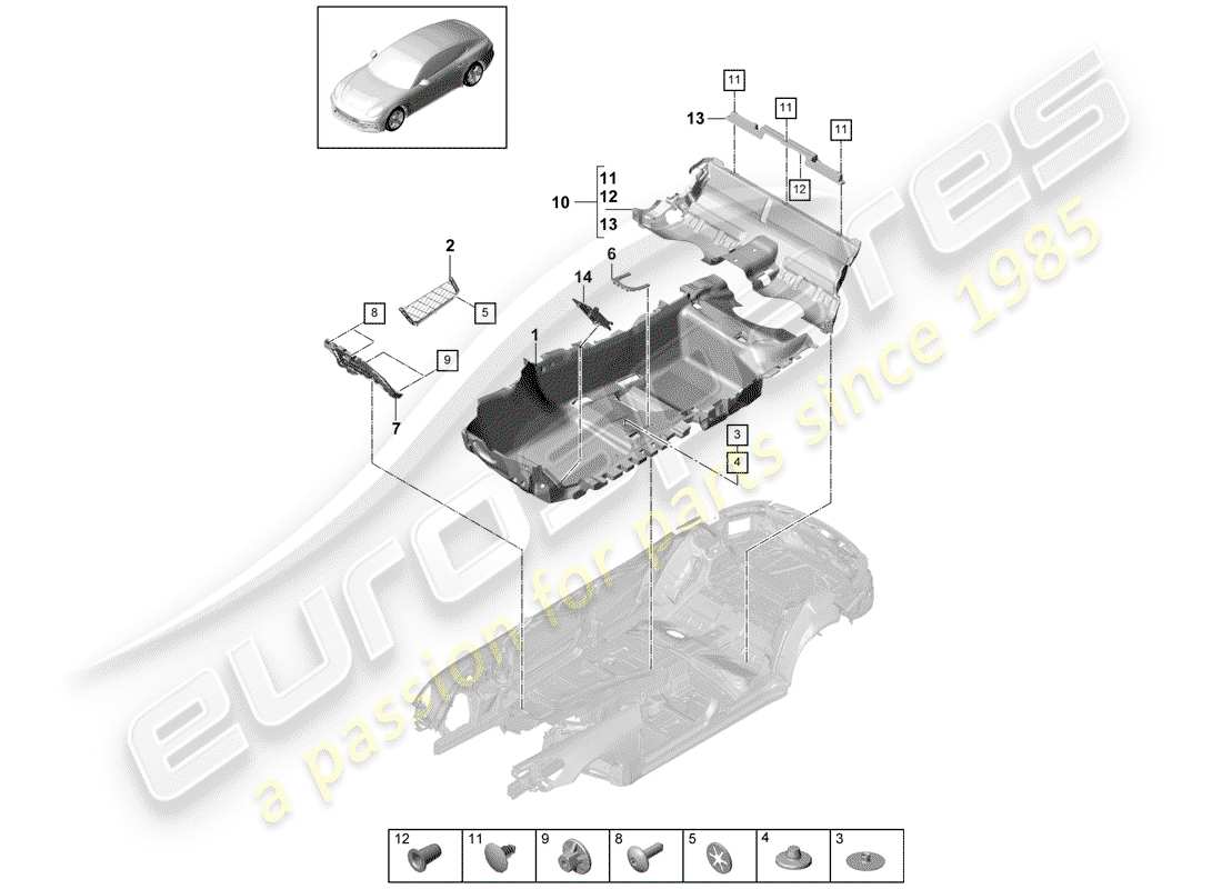 porsche 2018 (panamera 971-1) floor cover part diagram