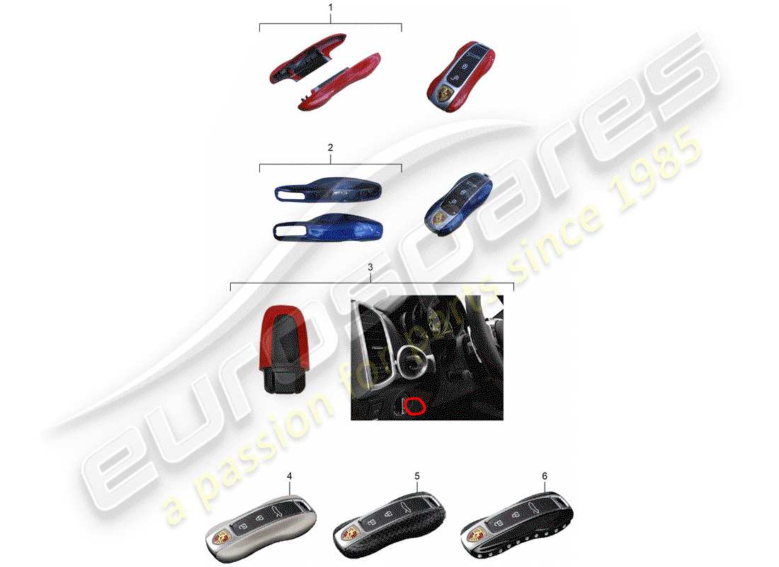 porsche 2016 (tequipment cayenne) key cover part diagram
