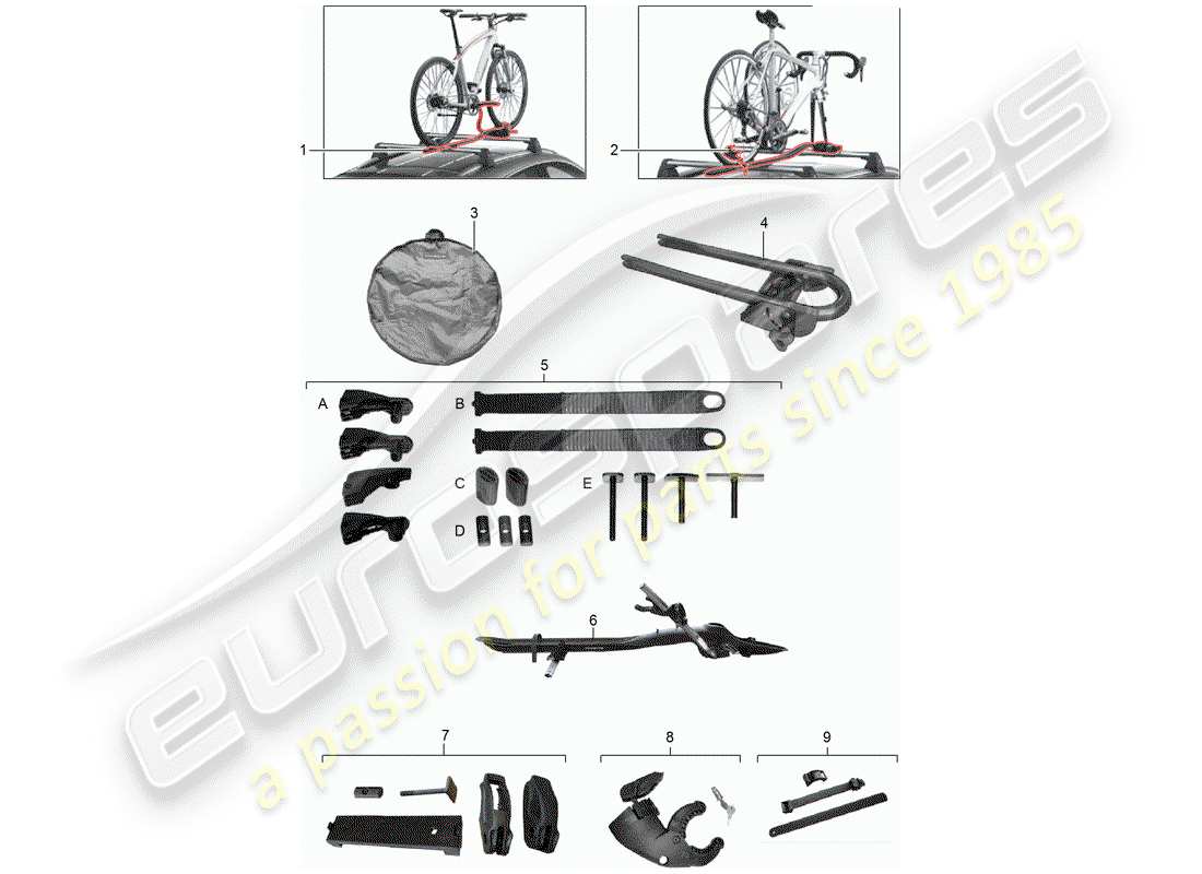 porsche 2015 (tequipment cayenne) bicycle carrier part diagram
