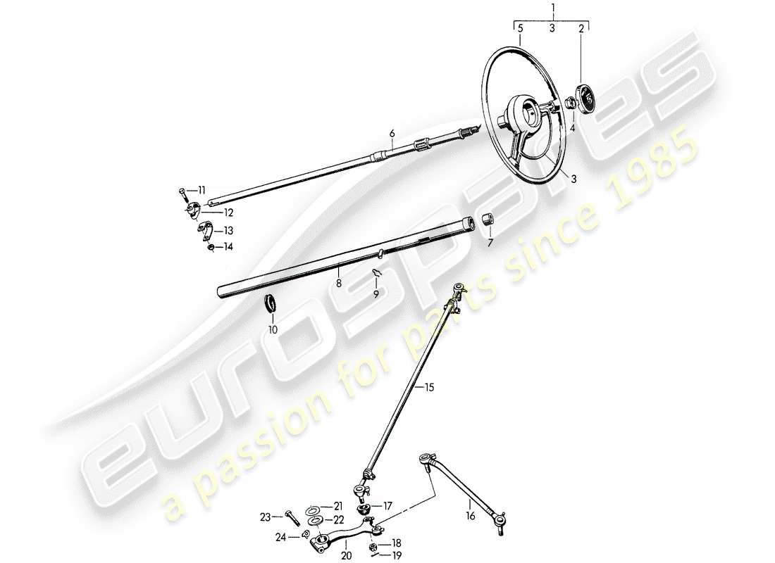 porsche 356/356a (1958) steering wheel - intermediate steering shaft - steering track rod - and - swing lever part diagram