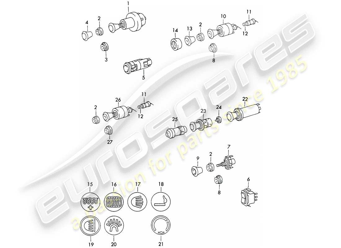porsche 1971 (911) switch - dashboard trim part diagram