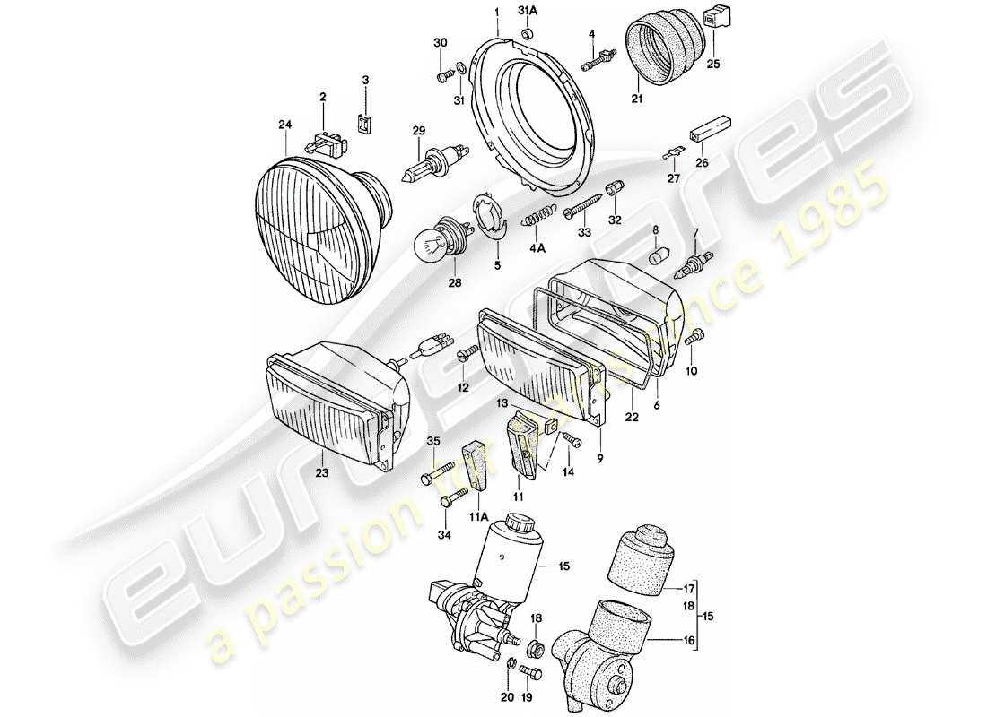porsche 1982 (924) pop-up headlight - electric motor - for - pop-up headlight - additional headlight part diagram