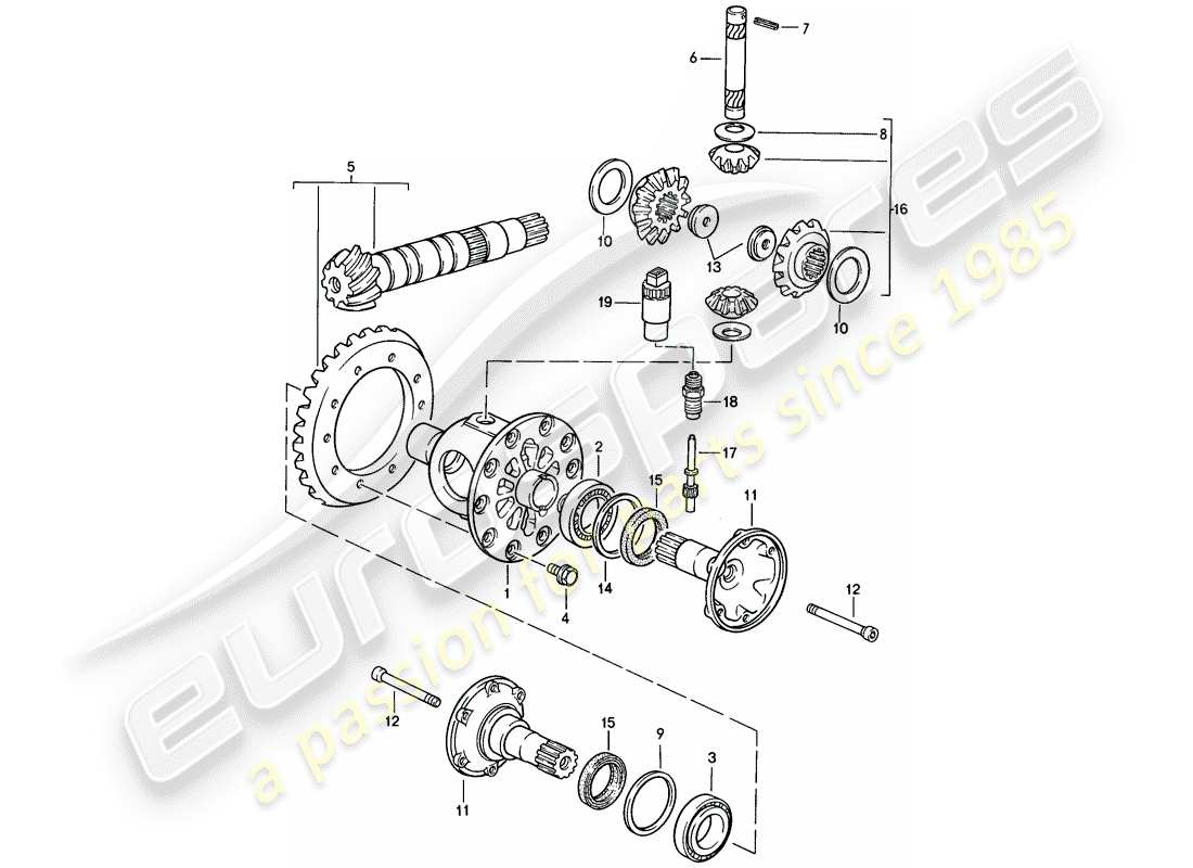 porsche 1988 (924s) differential - manual gearbox part diagram