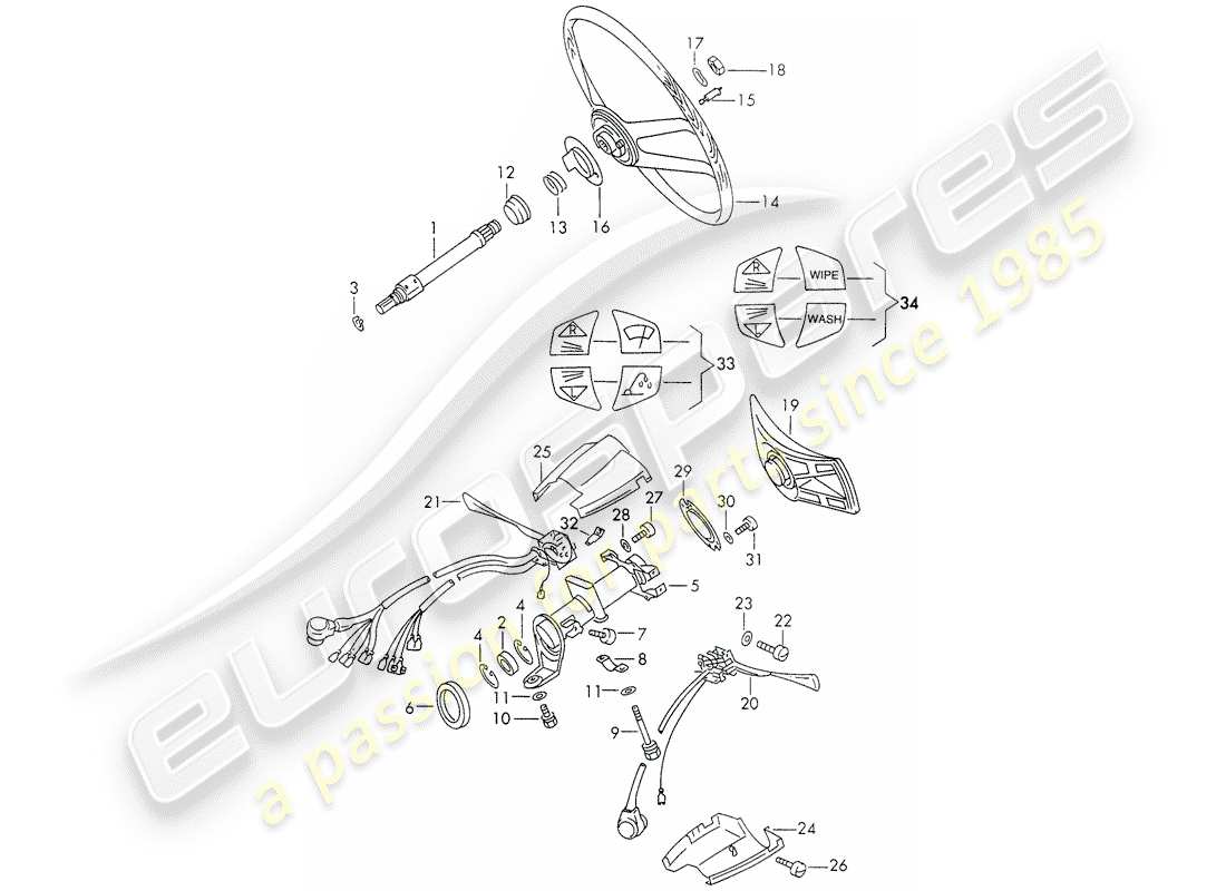porsche 1971 (911) intermediate steering shaft - steering wheel - steering column switch part diagram