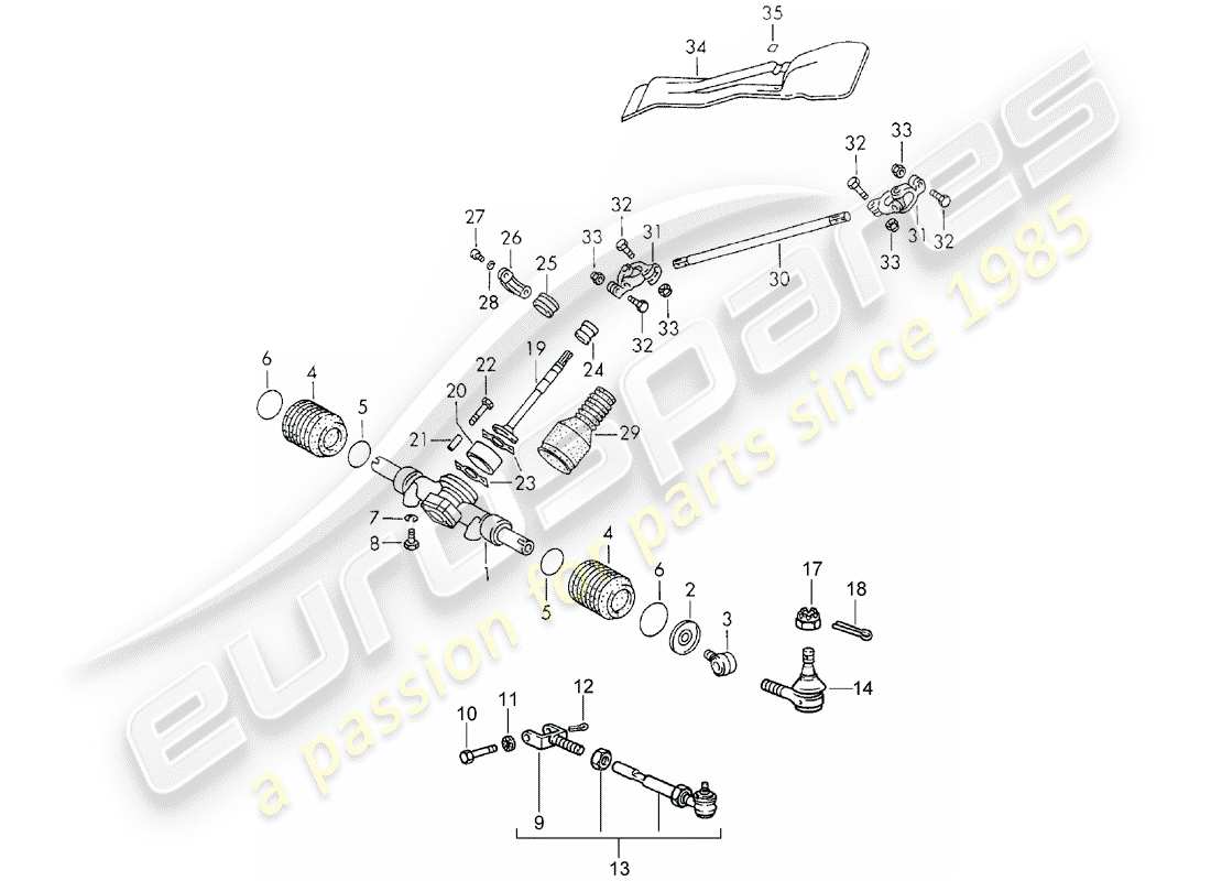 porsche 1973 (911) steering gear - steering linkage parts diagram