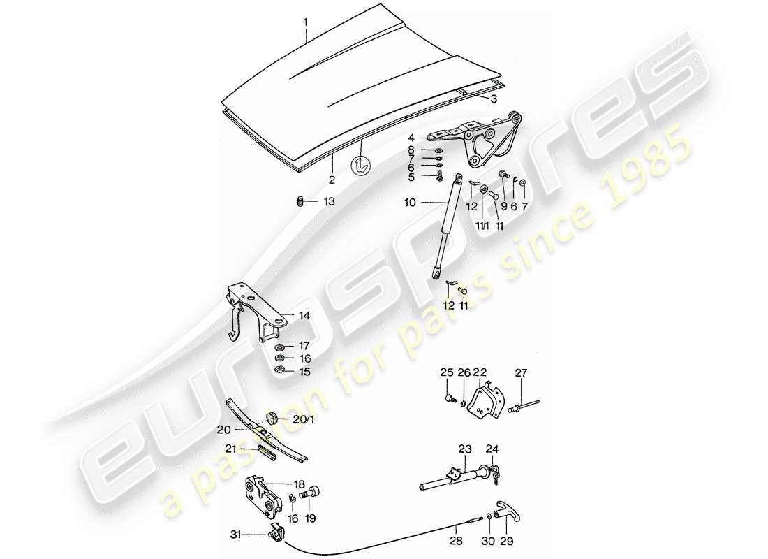porsche 1975 (911) cover part diagram