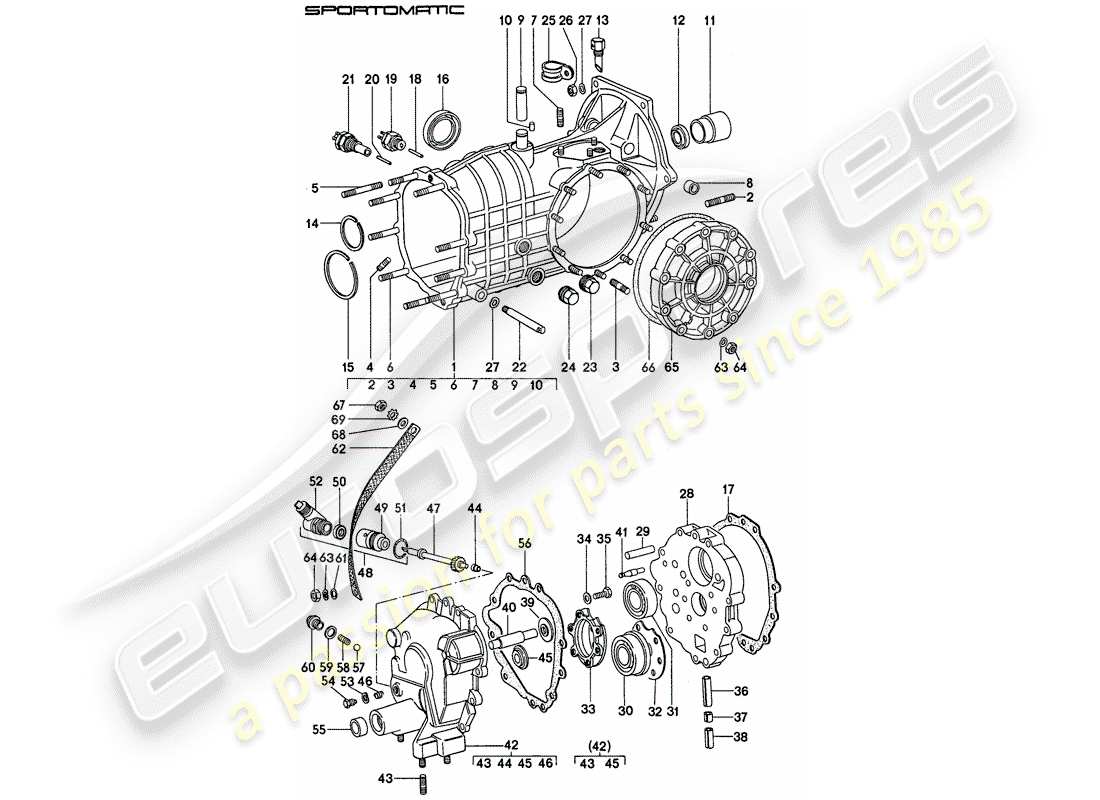 porsche 1975 (911) replacement transmission - transmission case part diagram