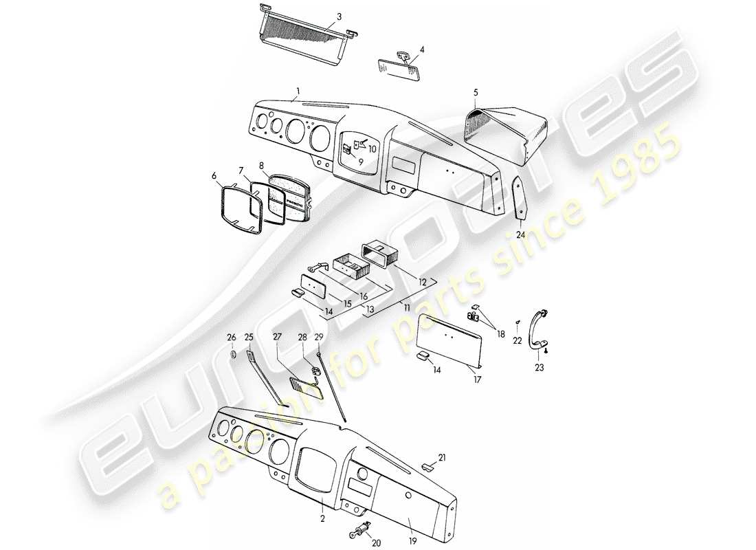 porsche 1957 (356/356a) dashboard parts diagram