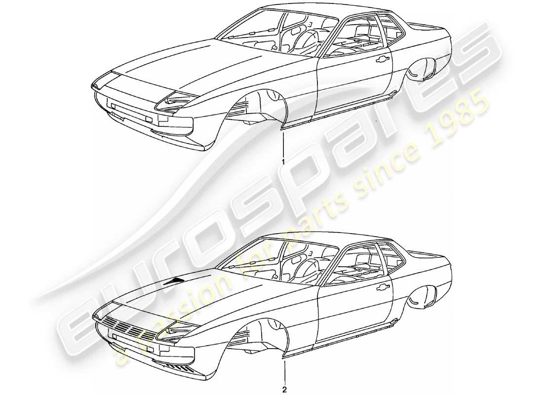 porsche 1982 (924) car body - primed - sealed - with: - underbody protection - bodyshells can only - only available from current - model year available part diagram