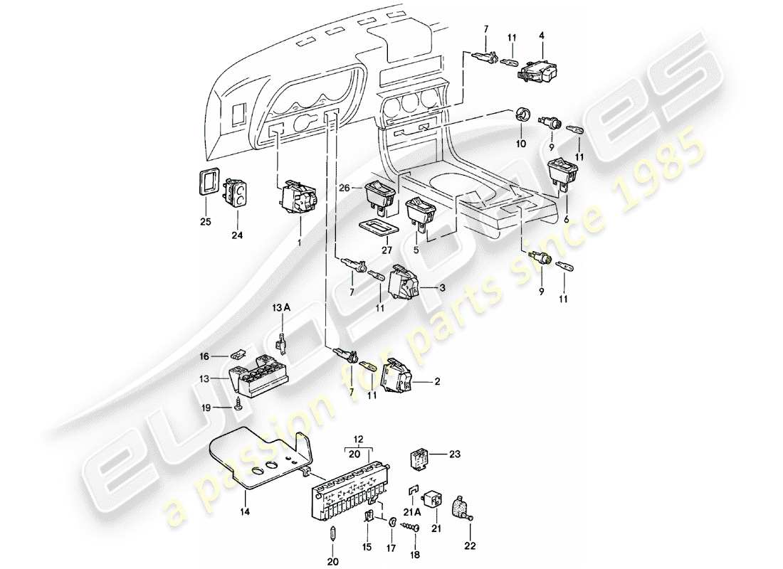 porsche 1980 (924) switch - relay plate - relay part diagram