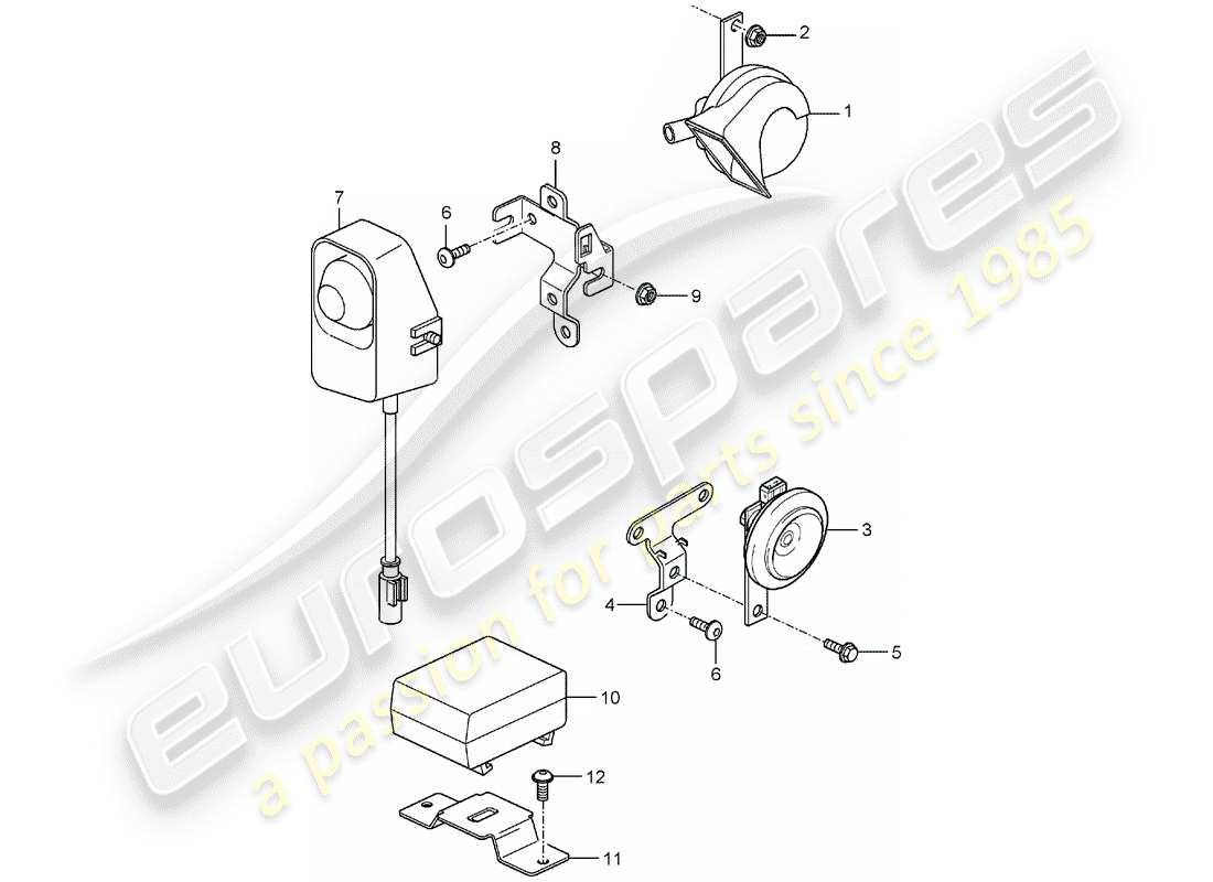 porsche 2004 (carrera gt) fanfare horn - horn - alarm system part diagram