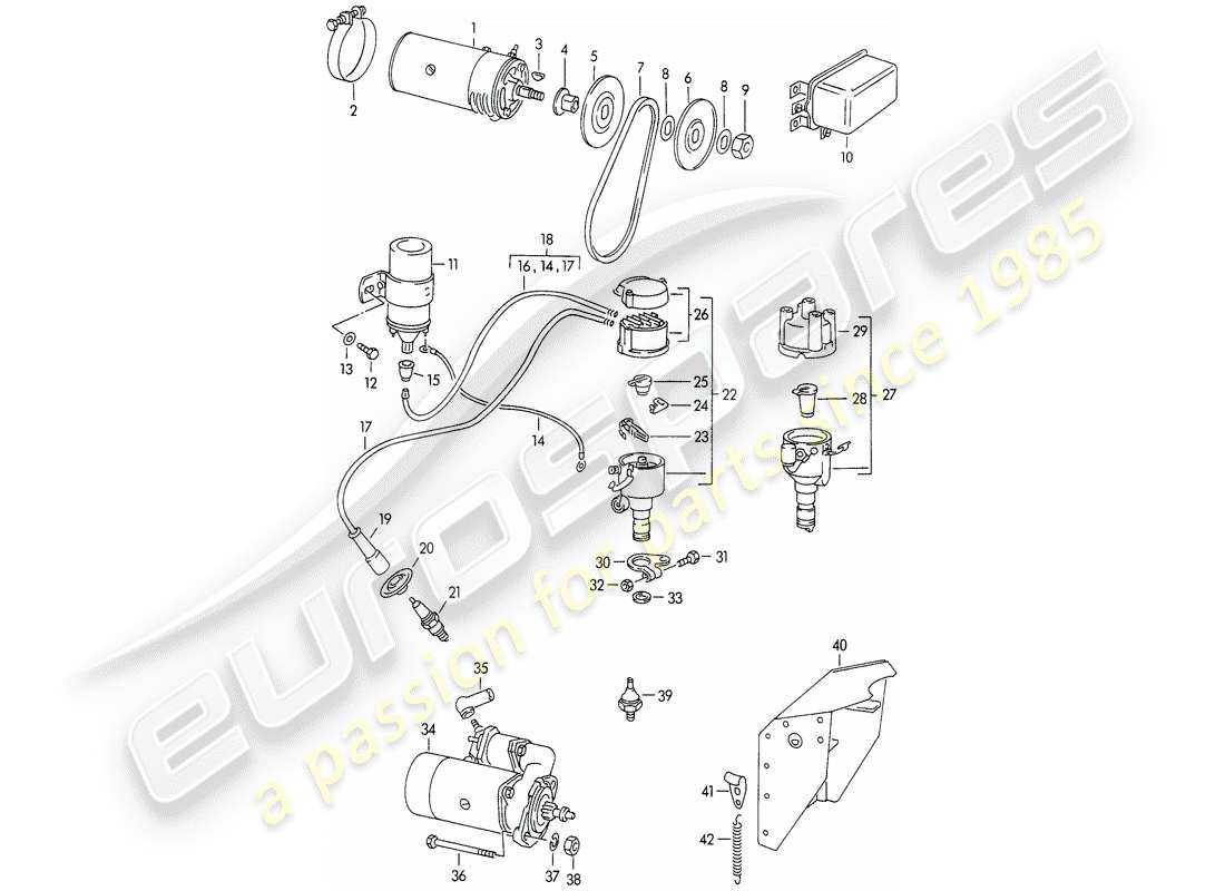 porsche 1957 (356/356a) electrical equipment - engine parts diagram