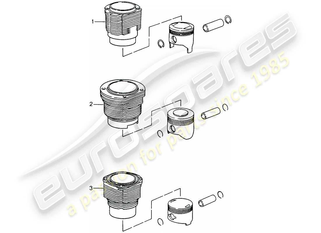 porsche replacement catalogue (1990) cylinder with pistons part diagram