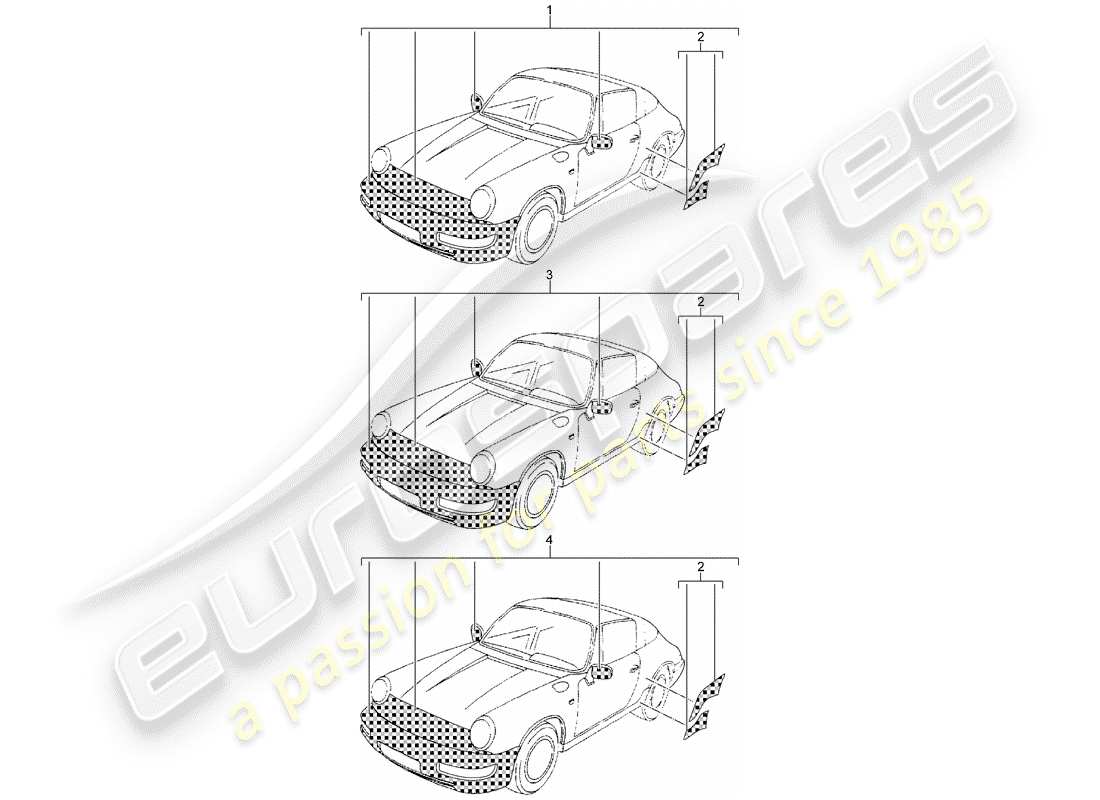 porsche classic accessories (1968) stone protection foil part diagram