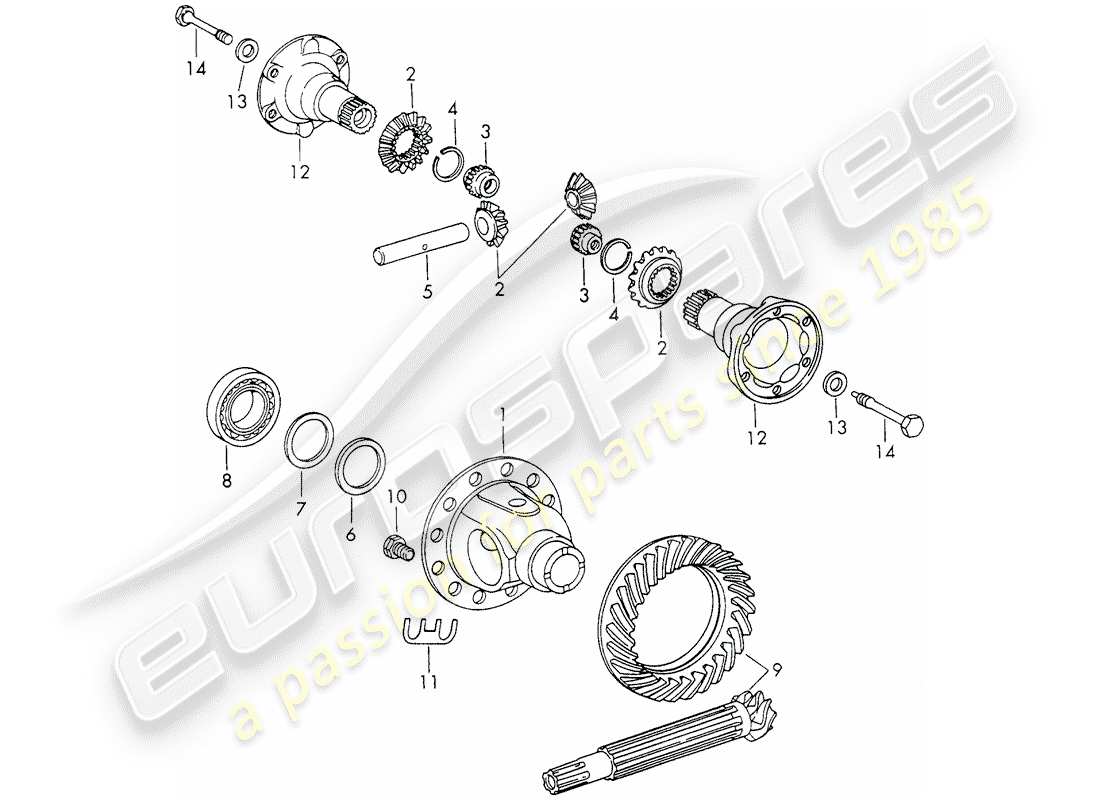 porsche 1970 (911) differential - with: - chilled casting - or - die casting - housing - without: - armature - d - mj 1970>> - mj 1970 part diagram