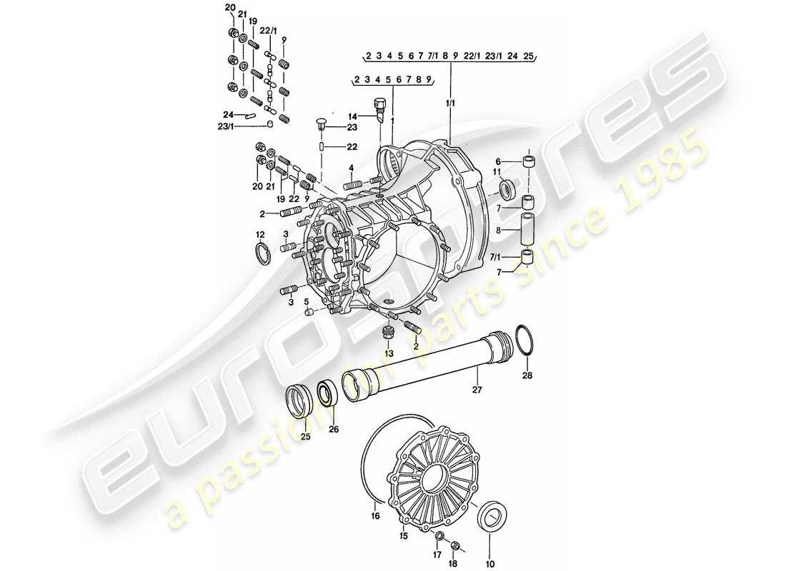 porsche 1975 (911) replacement transmission - transmission case part diagram