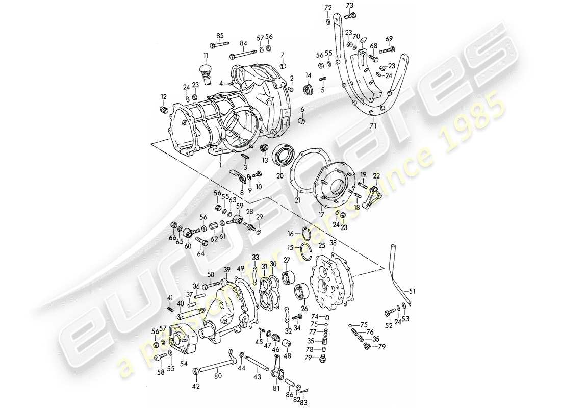porsche 1961 (356b/356c) transmission case - with: - transmission suspension part diagram