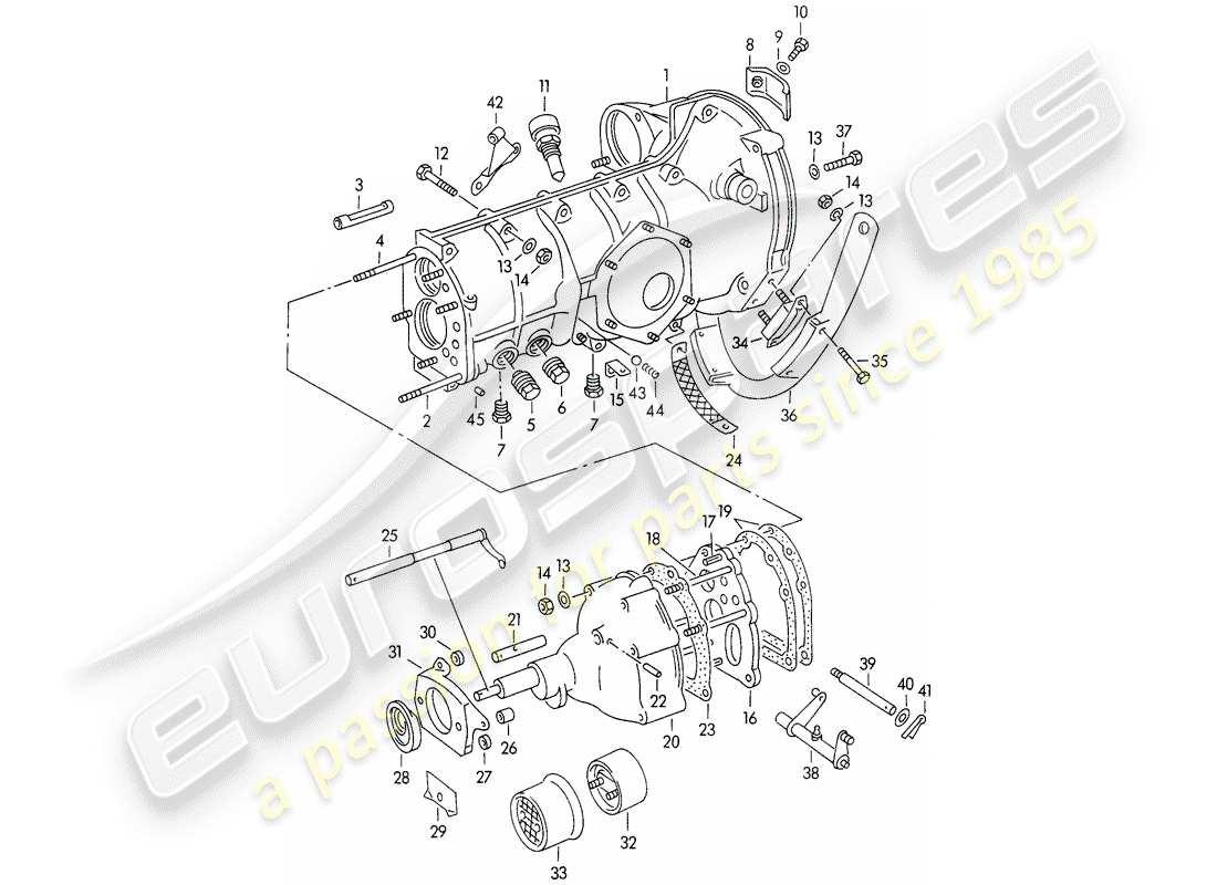 porsche 1952 (356/356a) transmission case - with: - transmission suspension part diagram