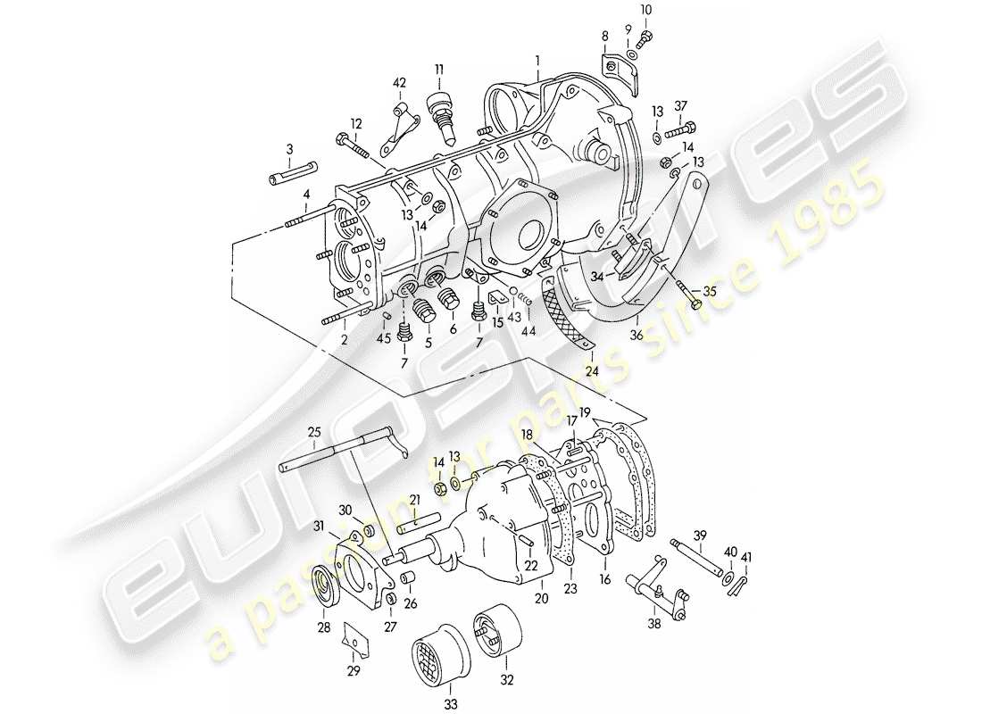 porsche 356/356a (1952) transmission case - with: - transmission suspension part diagram