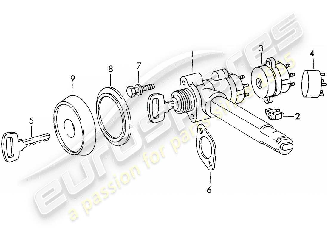porsche 1970 (911) steering lock part diagram