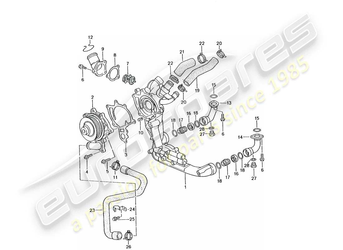 porsche 2005 (996 gt3) water pump - water pump housing part diagram