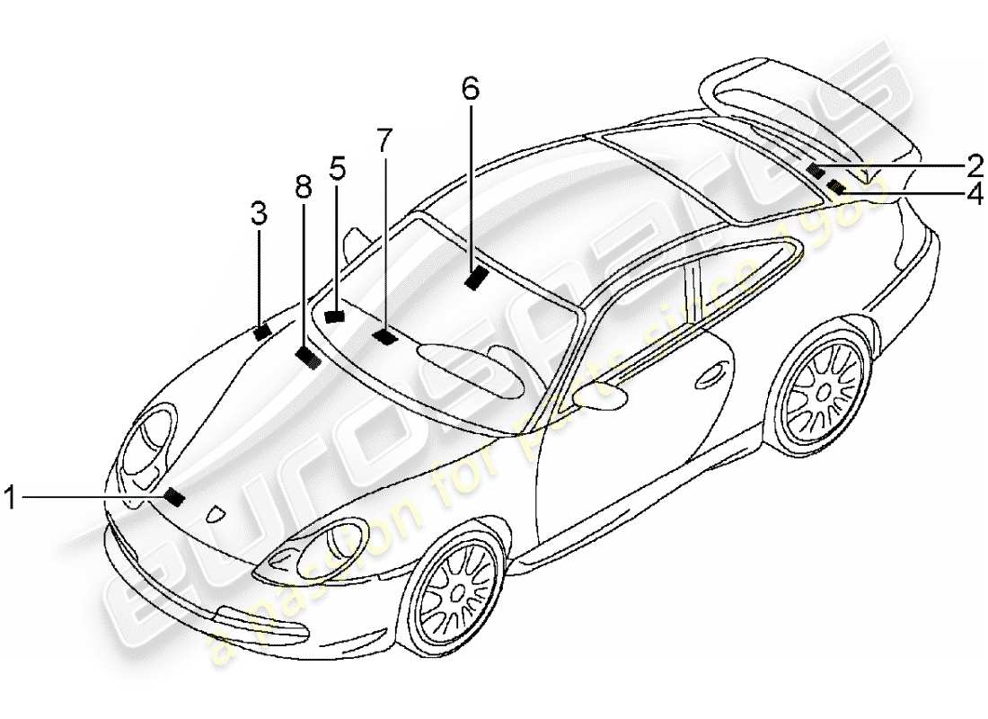 porsche 2005 (996 gt3) signs/notices part diagram