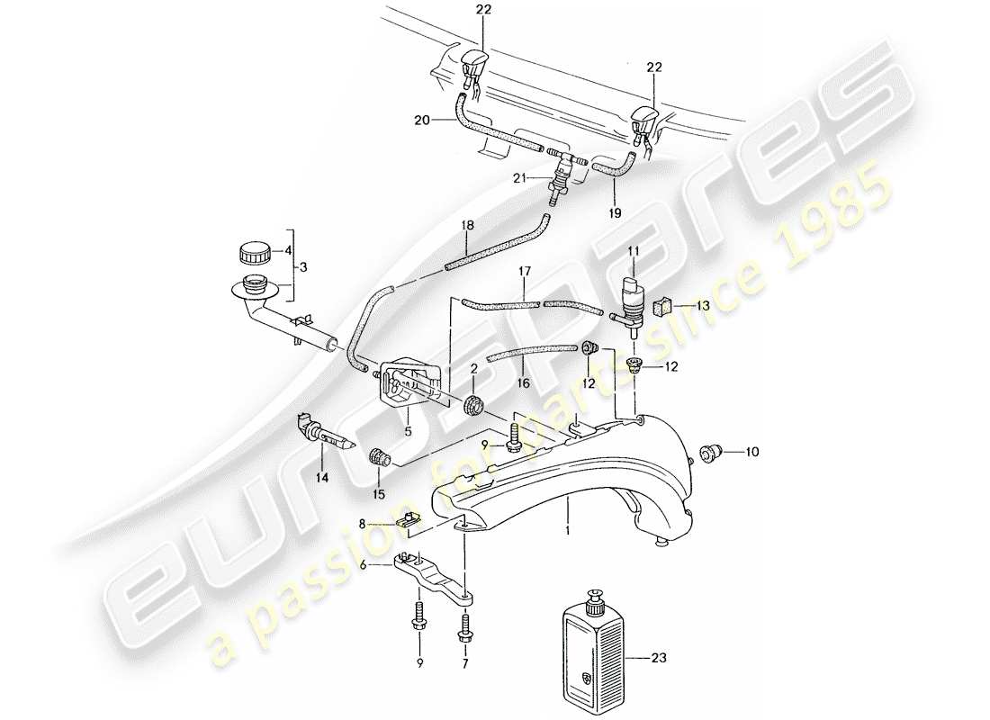 porsche 2001 (986 boxster) windshield washer unit parts diagram