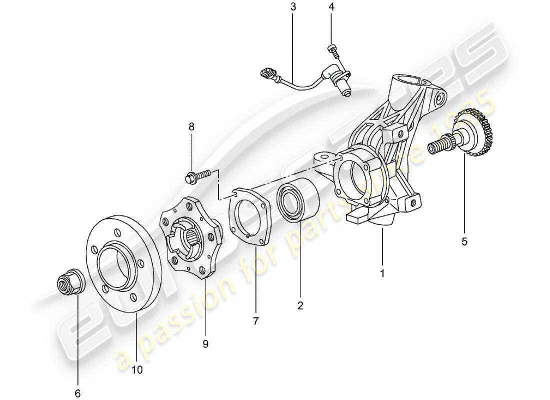 porsche 2001 (986 boxster) wheel carrier - wheel hub parts diagram