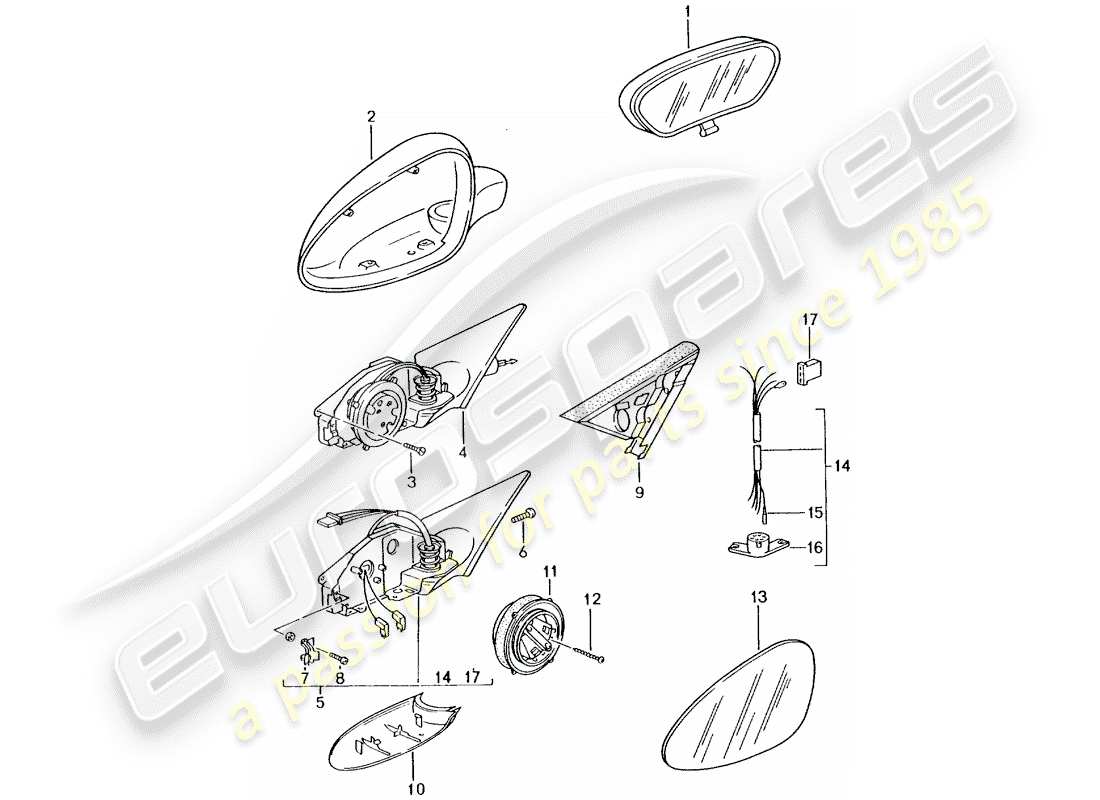 porsche 2001 (996) rear view mirror inner - rear view mirror part diagram