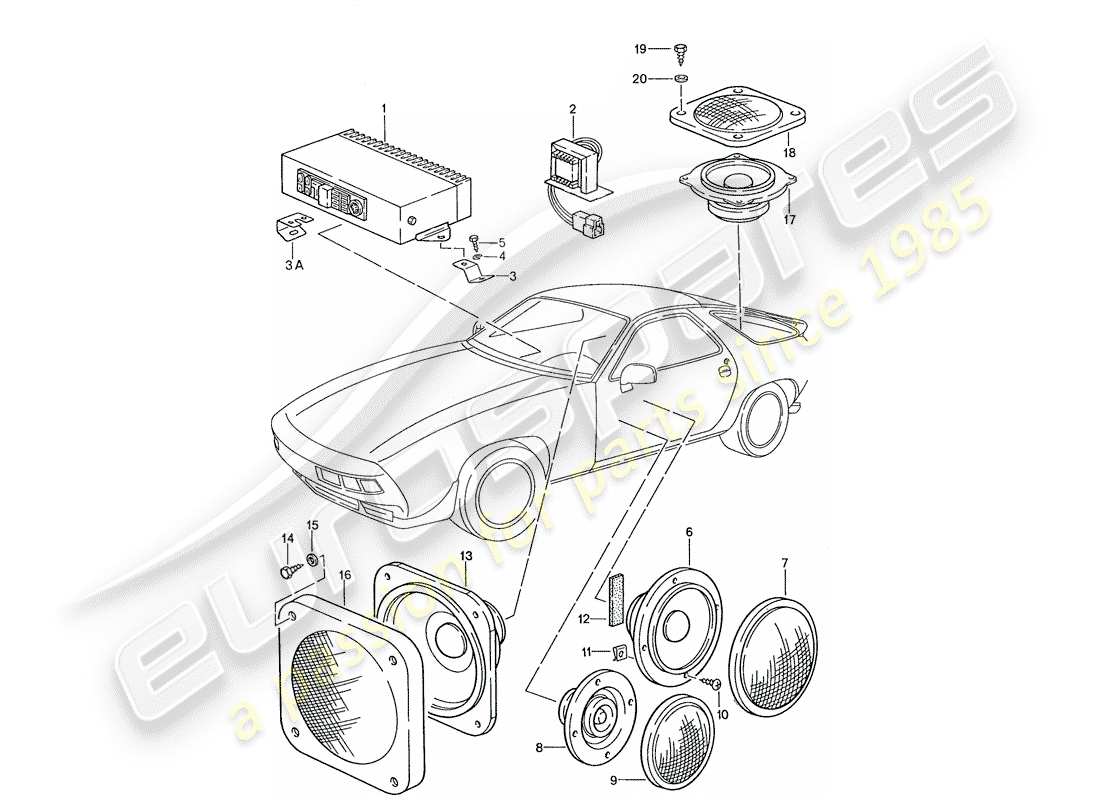 porsche 1989 (928) amplifier - loudspeaker - d >> - mj 1988 part diagram