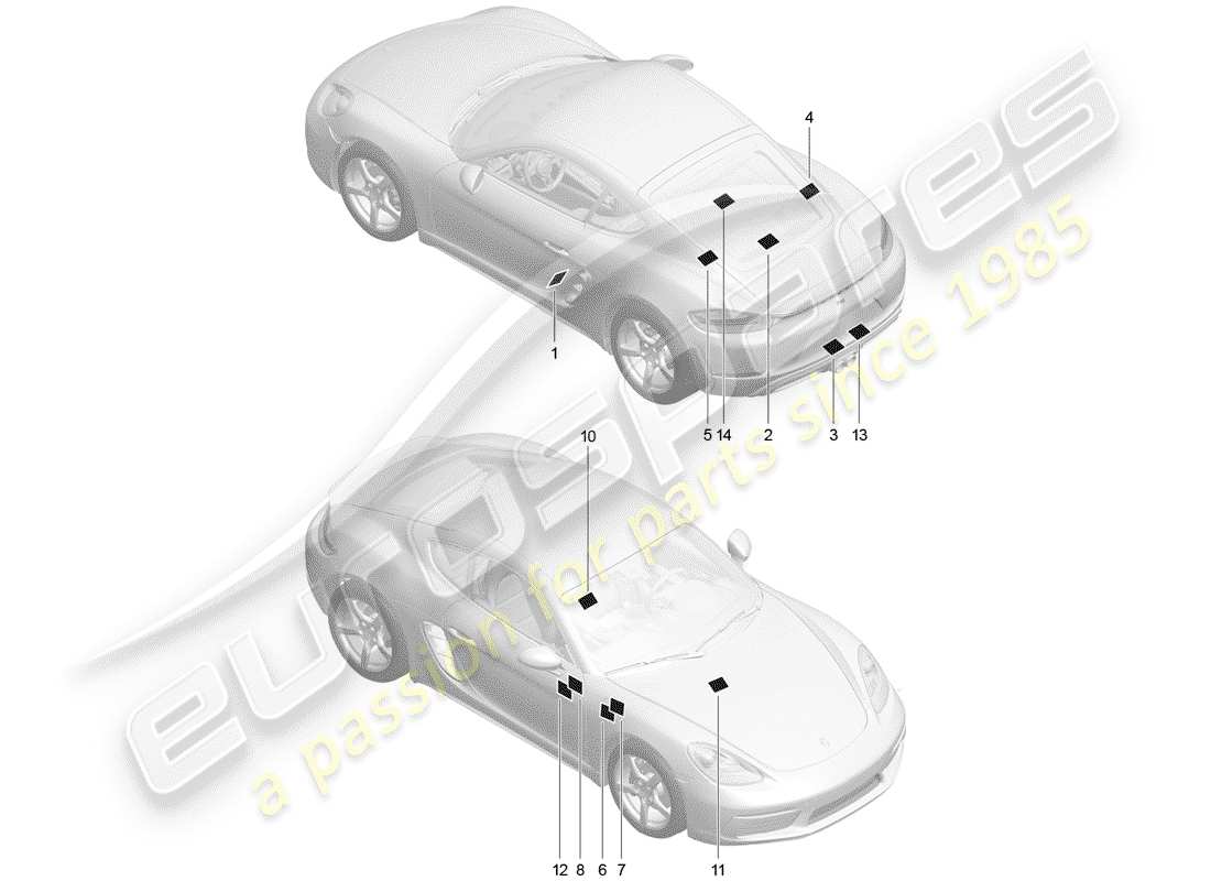 porsche 718 cayman (2020) signs/notices parts diagram