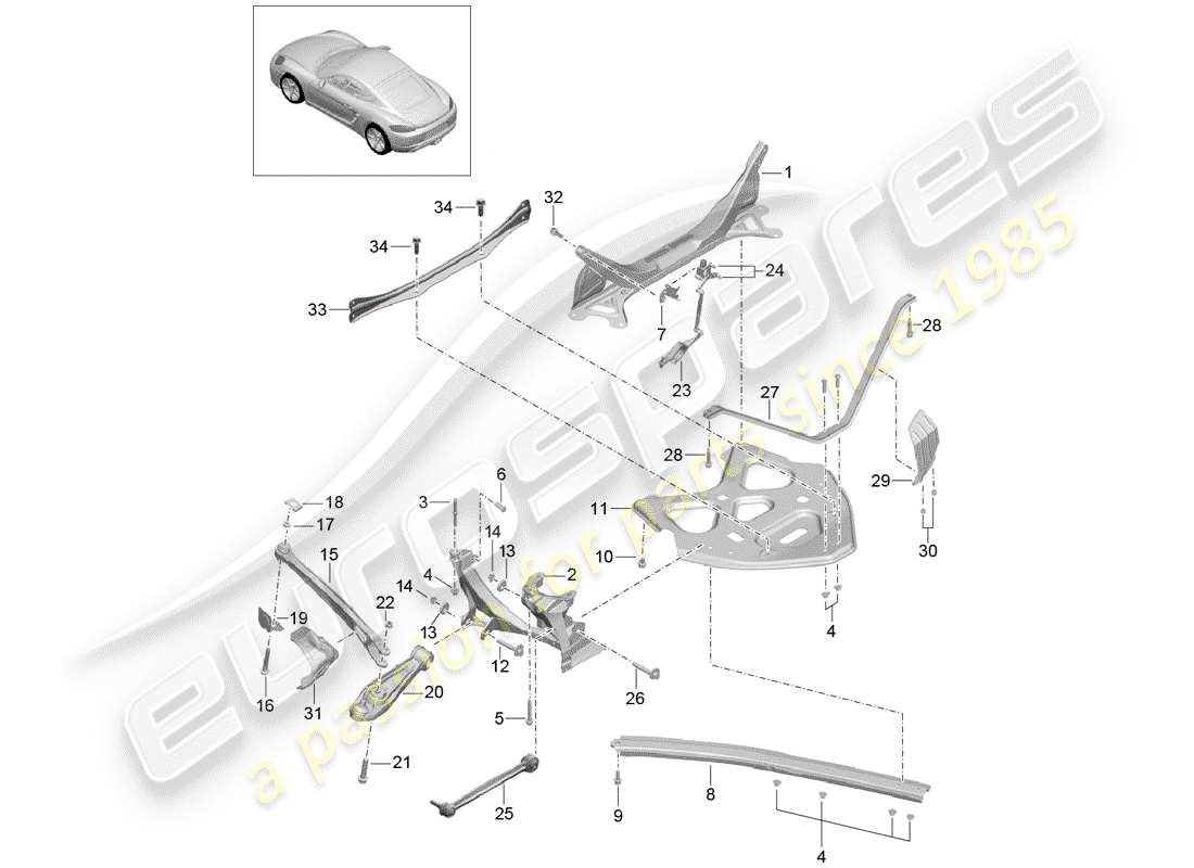 porsche 718 cayman (2020) rear axle parts diagram