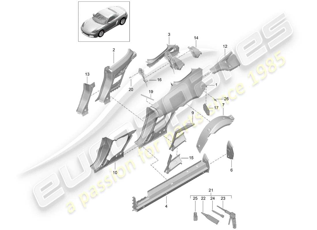 porsche 2020 (718 boxster) side panel part diagram