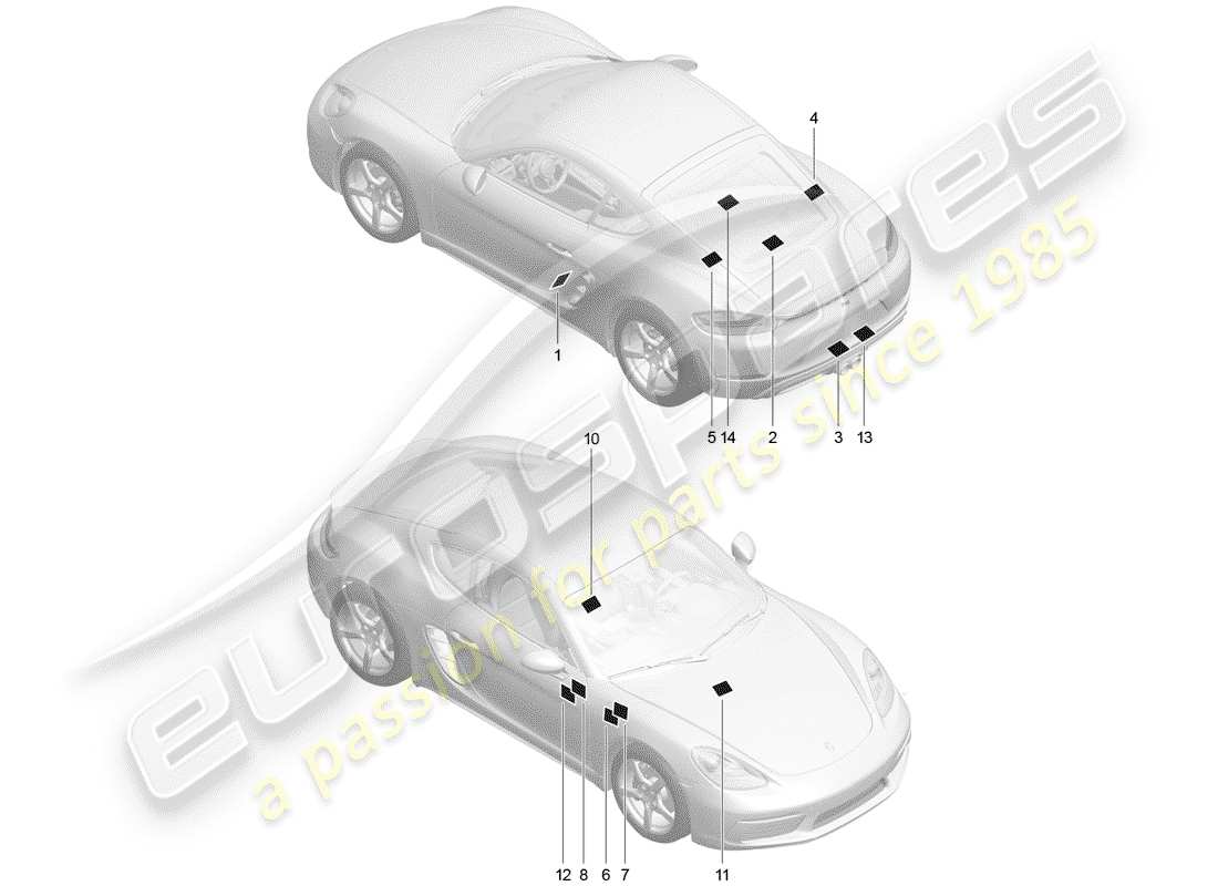 porsche 2019 (718 cayman) signs/notices part diagram