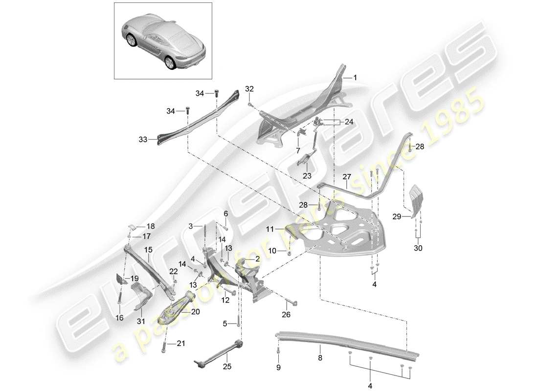 porsche 2019 (718 cayman) rear axle part diagram