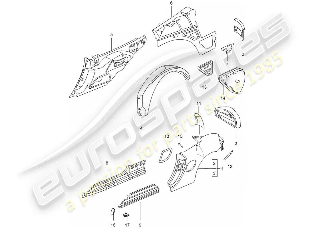 porsche 2001 (986 boxster) side panel parts diagram