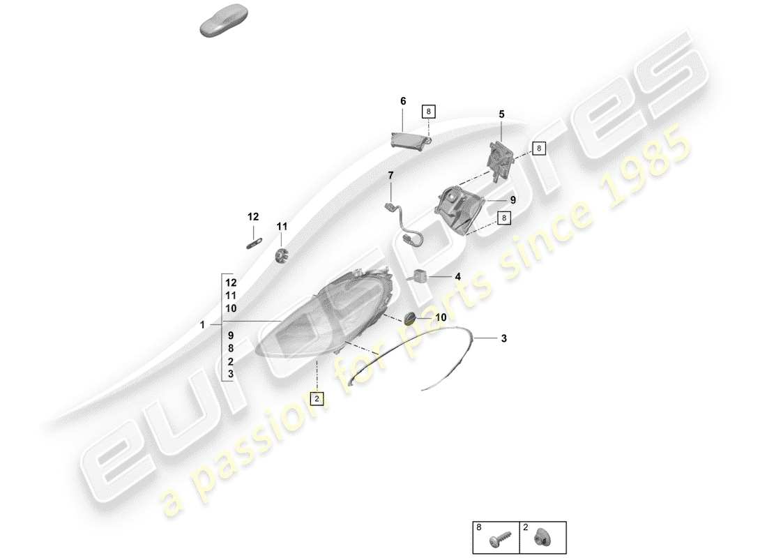 porsche 2020 (718 boxster spyder) headlamp parts diagram