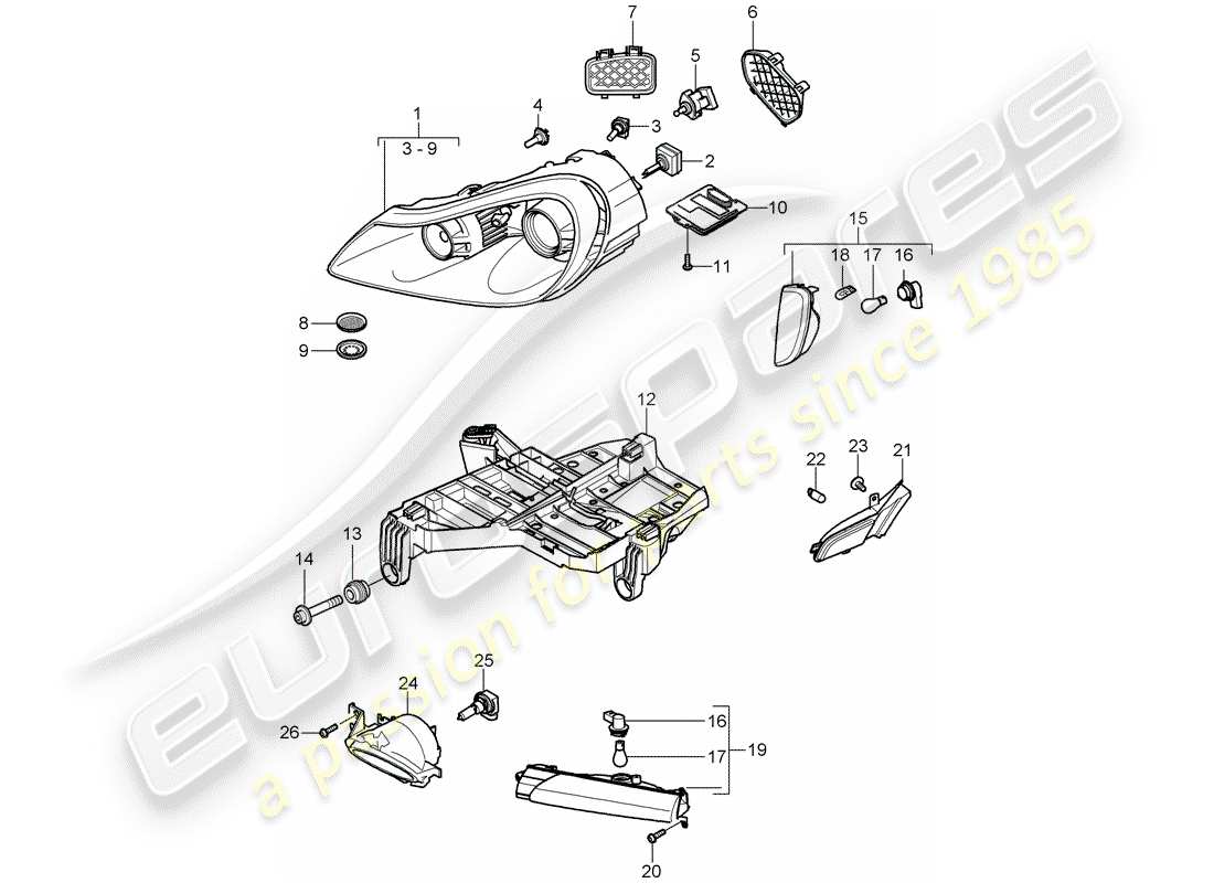 porsche cayenne (2007) headlamp part diagram